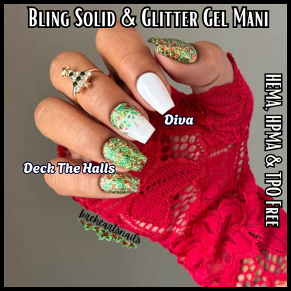 Deck The Halls Glitter Gel with Diva White Solid Color Gel - HEMA, HPMA, TPO Free