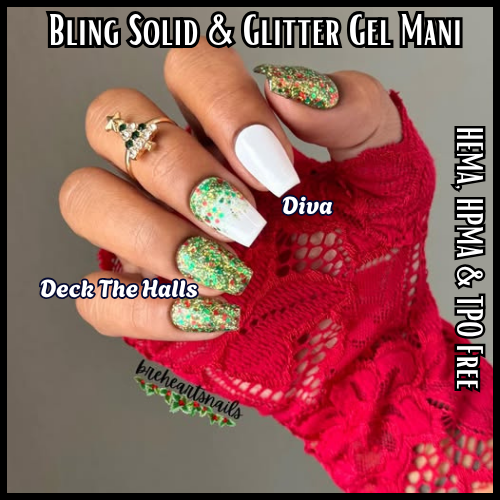 Deck The Halls Glitter Gel with Diva White Solid Color Gel - HEMA, HPMA, TPO Free