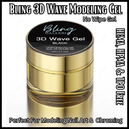 3D Wave Top Coat Gel - Black - No Wipe - 15 ml Jar - HEMA, HPMA, TPO Free