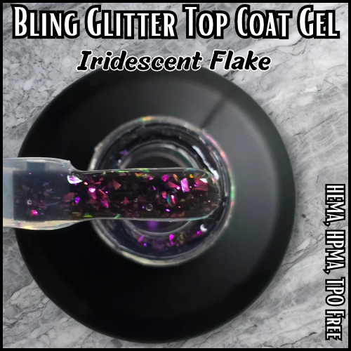 Iridescent Flake Top Coat - Glitter Gel - HEMA, HPMA, TPO Free