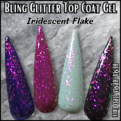 Iridescent Flake Top Coat - Glitter Gel - HEMA, HPMA, TPO Free
