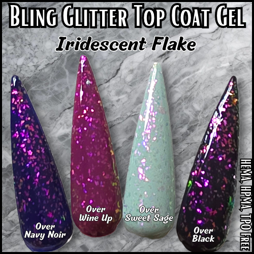 Iridescent Flake Top Coat - Glitter Gel - HEMA, HPMA, TPO Free