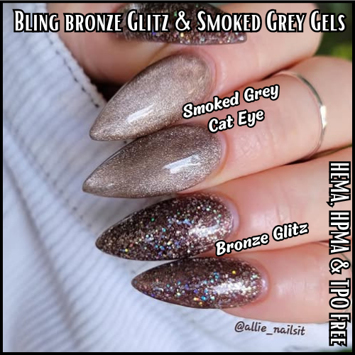 Bronze Glitz Smokey Grey Cat Eye Mani - Holo Micro Glitter Gel - HEMA, HPMA, TPO Free