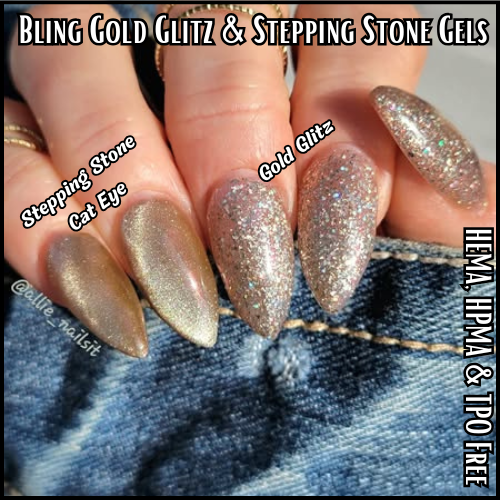 Gold Glitz Holo & Stepping Stone Cat Eye Mani - HEMA, HPMA, TPO Free