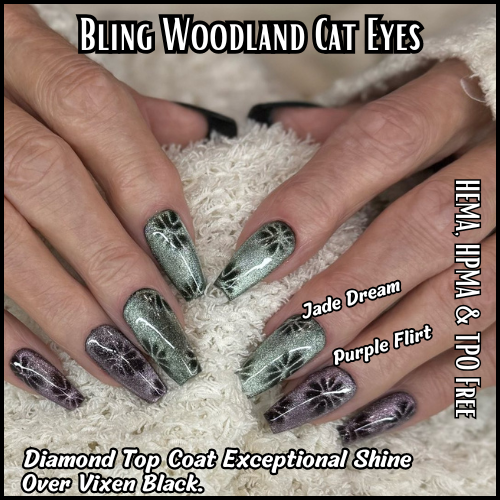 Purple Flirt & Jade Dream Gel Mani - Woodland Cat Eye Gels - HEMA, HPMA, TPO Free