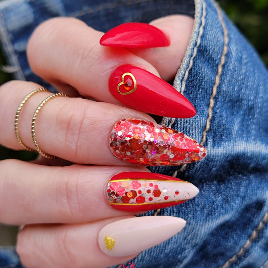 ULTRA Ferrari Red Solid Color Gel - Original Cashmere Solid Color & Cranberry Crush Glitter Gel Mani - HEMA, HPMA, TPO Free