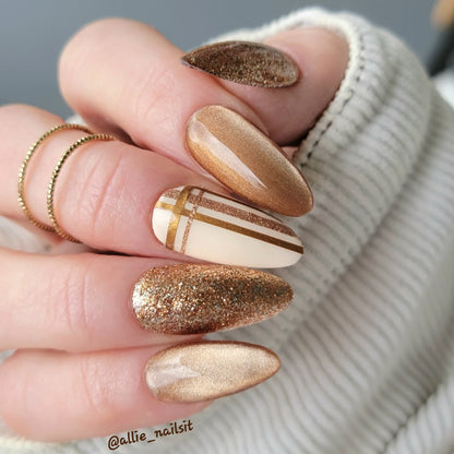 ULTRA Fashionably Latte Cat Eye Gel, Original Prim Solid Gel, Original Copper Fantasy Platinum Glitter Gel Mani - HEMA, HPMA, TPO Free