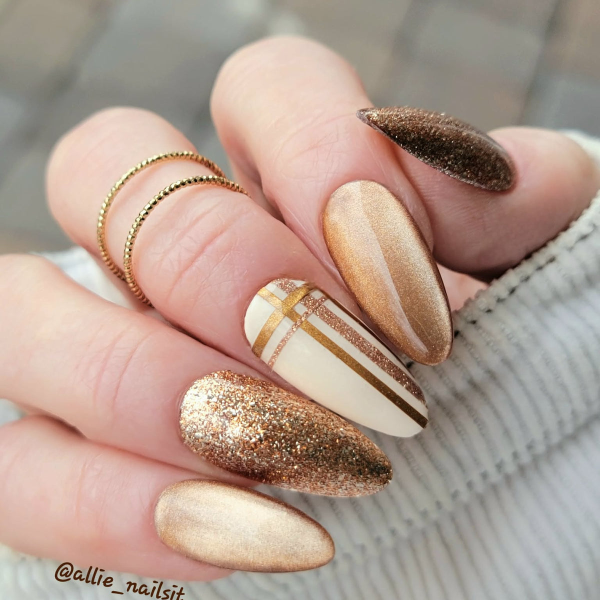 ULTRA Fashionably Latte Cat Eye Gel, Original Prim Solid Gel, Original Copper Fantasy Platinum Glitter Gel Mani - HEMA, HPMA, TPO Free