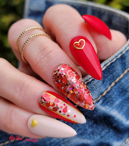 ULTRA Ferrari Red Solid Color Gel - Original Cashmere Solid Color & Cranberry Crush Glitter Gel Mani - HEMA, HPMA, TPO Free