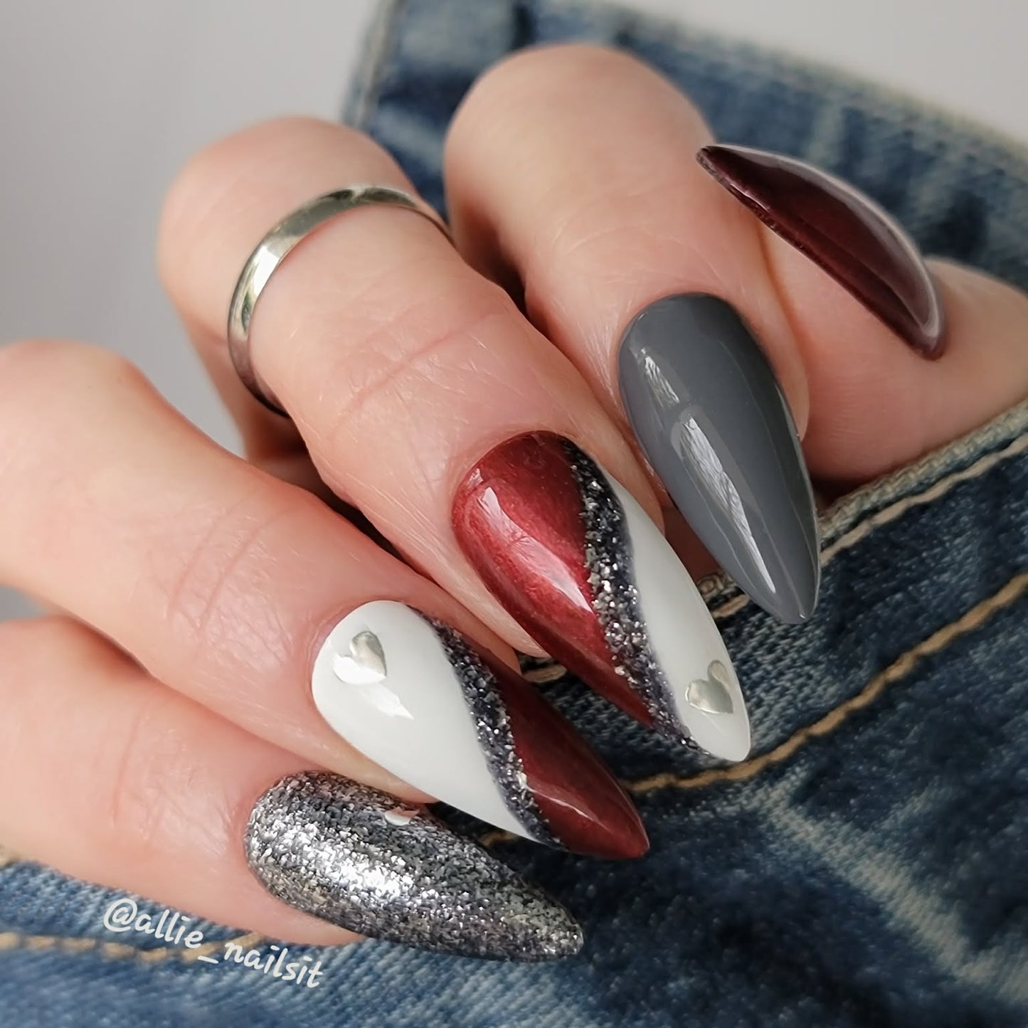 ULTRA Red Velvet Shimmer & Original Galactic Platinum Glitter, Storm & Diva Solid Gel Mani - HEMA HPMA TPO Free