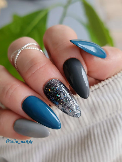 Cool Blue, London Fog Solid Gels & Fantasy Smoke Glitter Gel - HEMA, HPMA, TPO Free