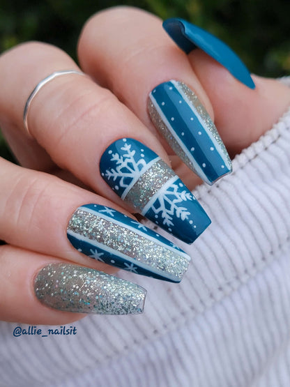 Spearmint Glitter, Peacock Plume Solid Color, White Liner Gel Mani - HEMA, HPMA, TPO Free