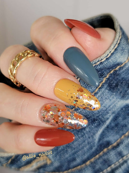 Sweet Heat, Dijon, Slate Solid Gel & Spicequake Glitter Gel Mani - HEMA, HPMA, TPO Free