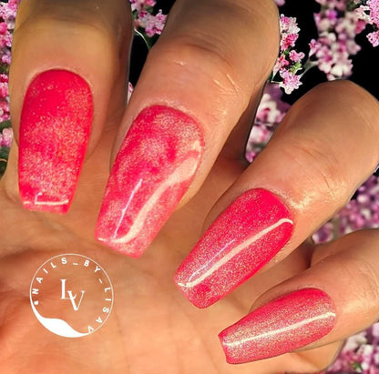 Barbie Pink Rubber Base Gel & Rainbow Silver Cat Eye Gel Topper Duo Mani - HEMA, HPMA, TPO Free