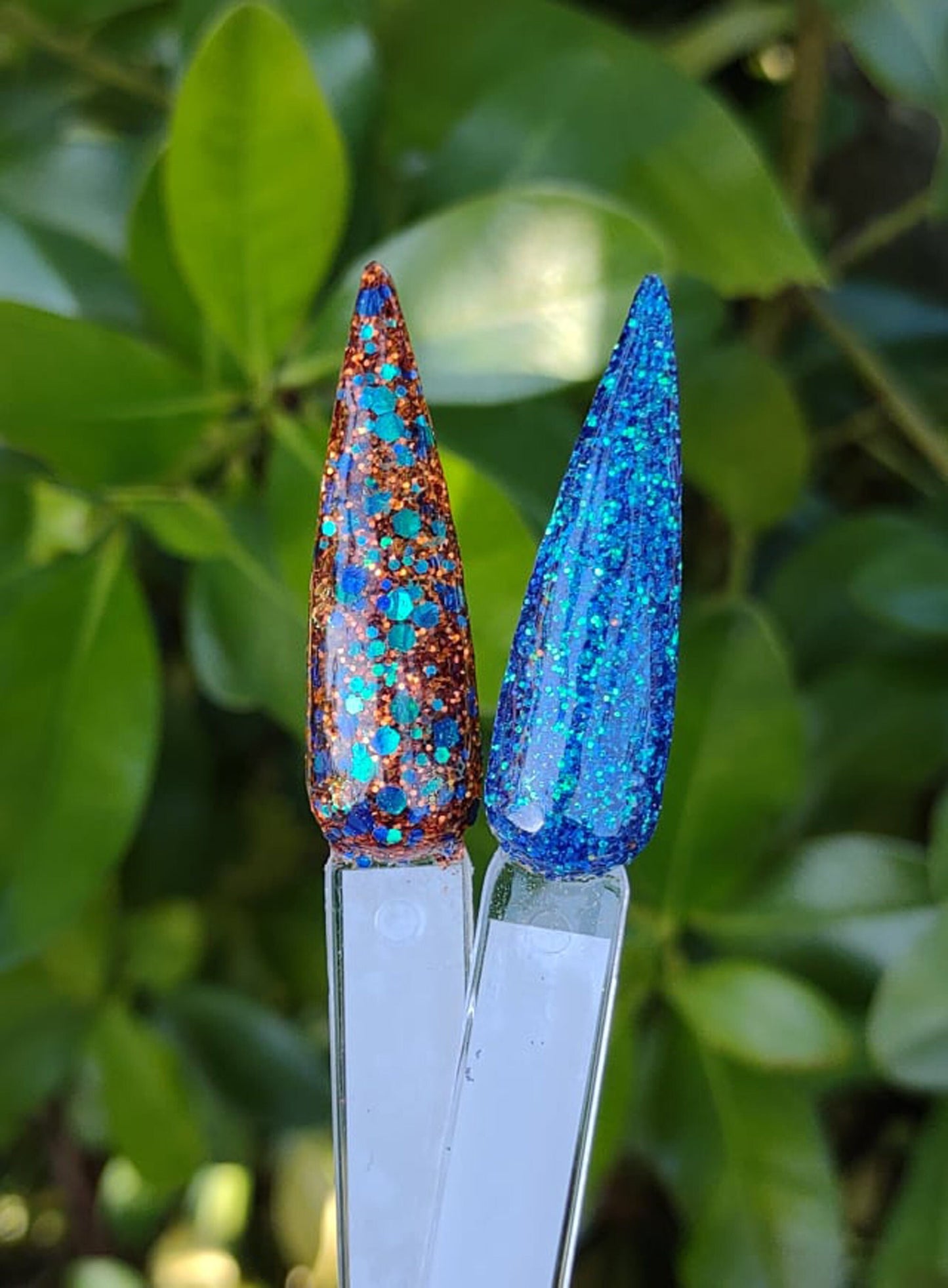 Copper Patina Duo Set - Holographic Blue Green Patina in a Fine Copper Glitter Dip / Acrylic Nail Dip Powder