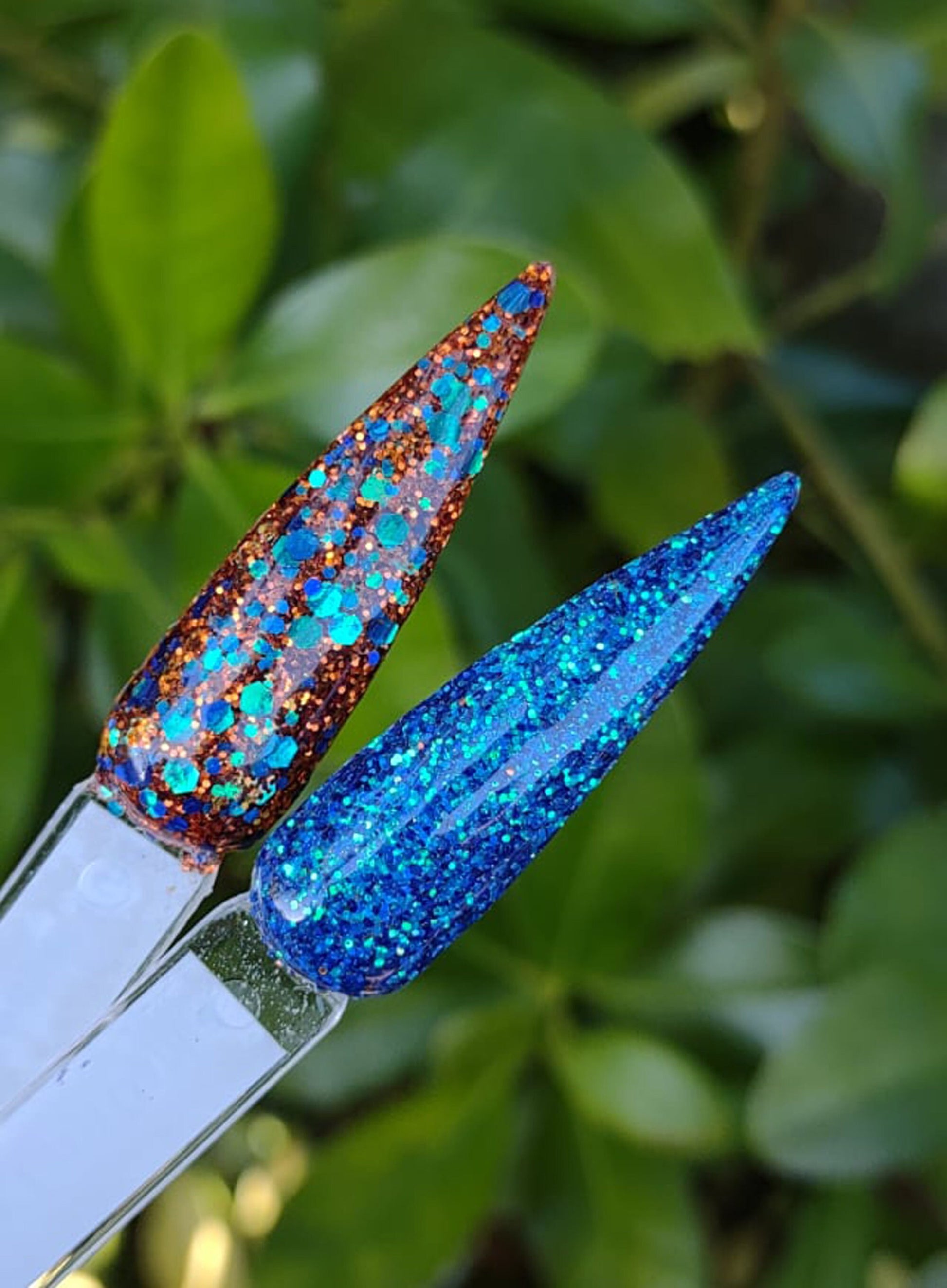 Copper Patina Duo Set - Holographic Blue Green Patina in a Fine Copper Glitter Dip / Acrylic Nail Dip Powder