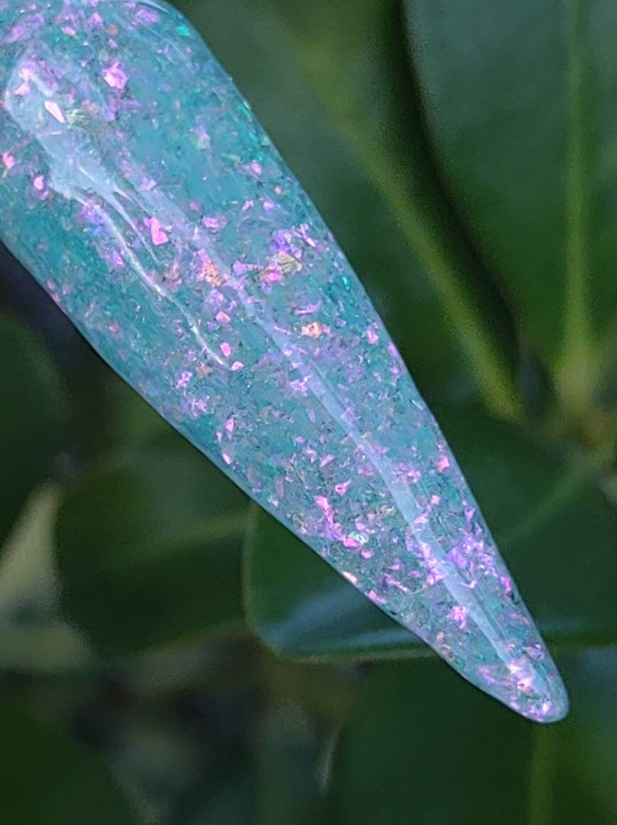 Frozen Blue shards and flakes with Pink Flares / Acrylic Nail Dip Powder