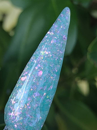 Frozen Blue shards and flakes with Pink Flares / Acrylic Nail Dip Powder