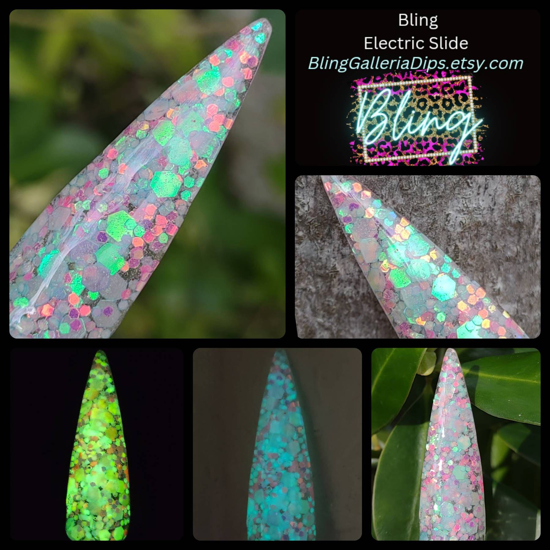 Electric Slide Dip / Iridescent Holographic Glow Chunky Glitter / Acrylic Nail Dip Powder