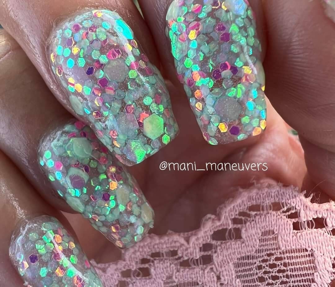 Electric Slide Dip / Iridescent Holographic Glow Chunky Glitter / Acrylic Nail Dip Powder