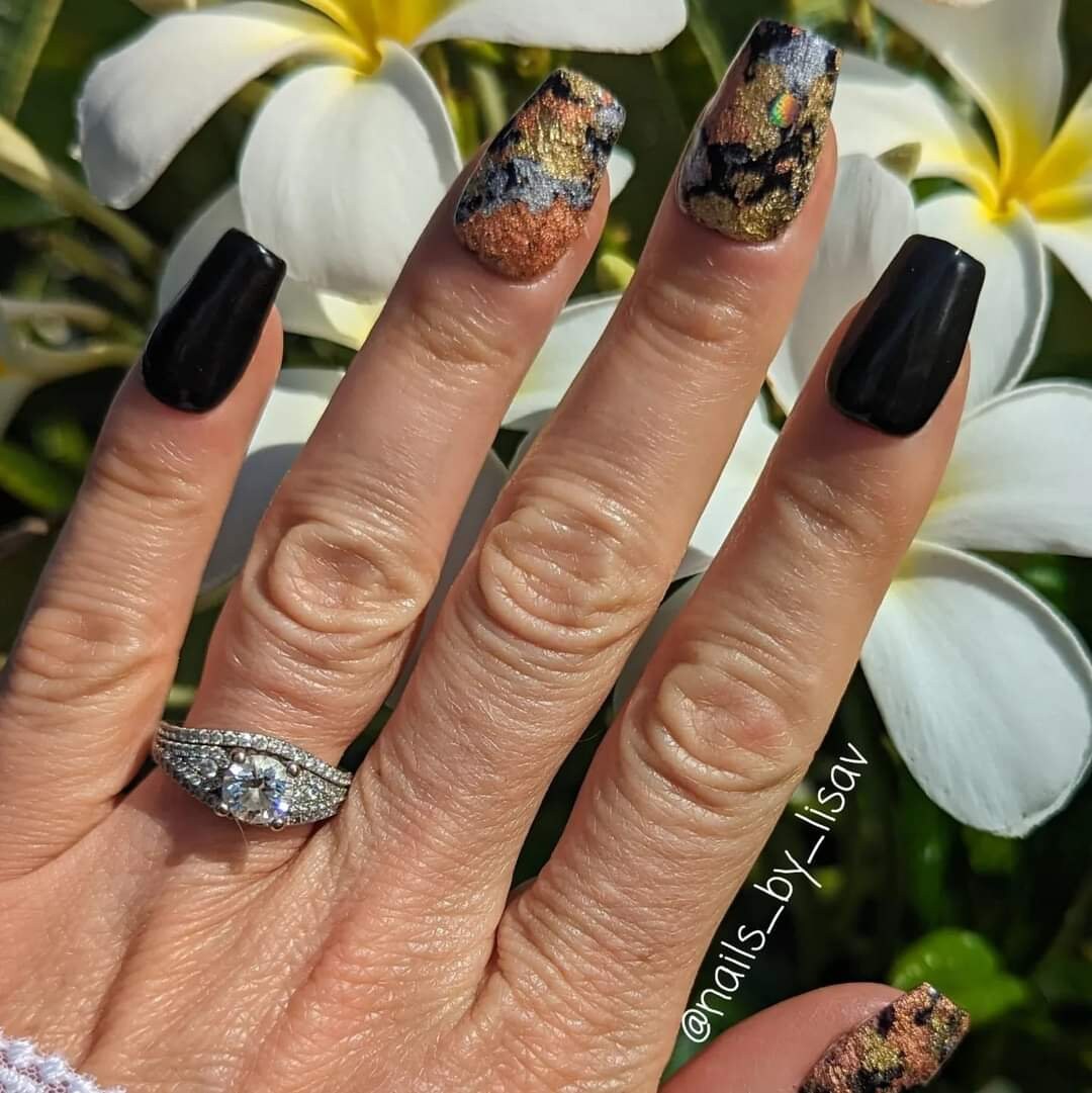 Don't Take Me For Granite Raven Duo - Metallic Foil Flakes with Holographic Glitter Dip / Raven Black Solid/ Acrylic Nail Dip Powder
