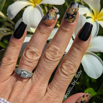 Don't Take Me For Granite Raven Duo - Metallic Foil Flakes with Holographic Glitter Dip / Raven Black Solid/ Acrylic Nail Dip Powder
