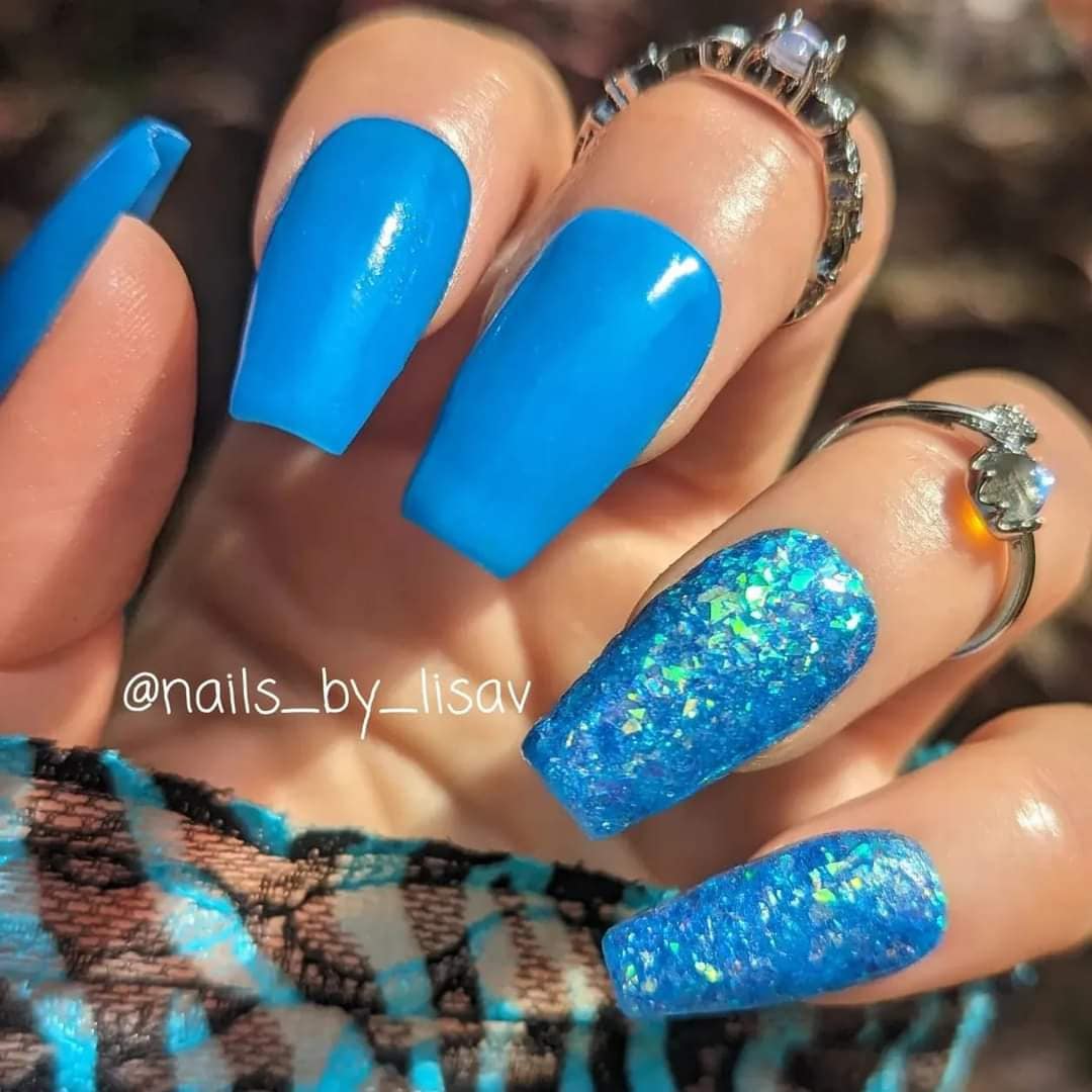 Electric Blue Mermaid Duo / Neon Blue Glow Solid Powder / Neon Blue Flake dips / Acrylic Nail Dip Powder