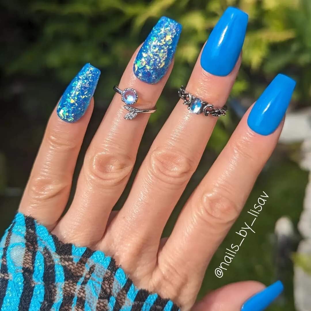 Electric Blue Mermaid Duo / Neon Blue Glow Solid Powder / Neon Blue Flake dips / Acrylic Nail Dip Powder