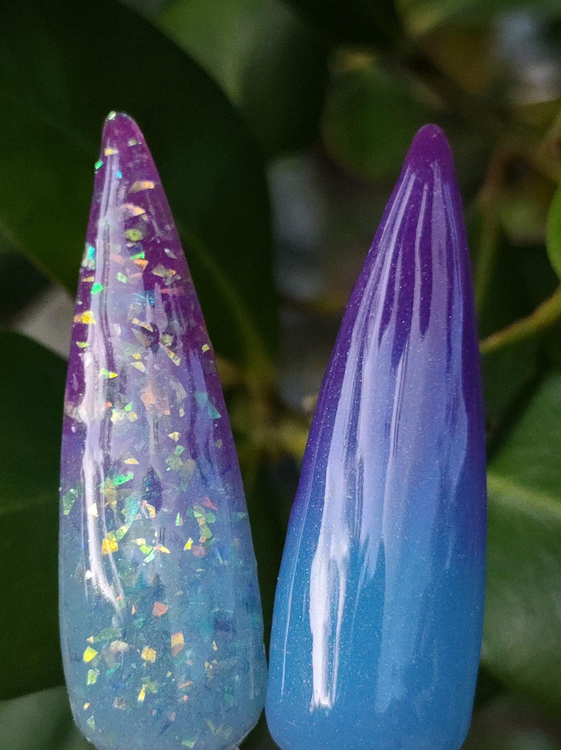 Gorgeous Obsession Thermal Dip Duo / Blue to Purple Thermal / Current Obsession Flake Dip / Hello Gorgeous Solid / Acrylic Nail Dip Powder