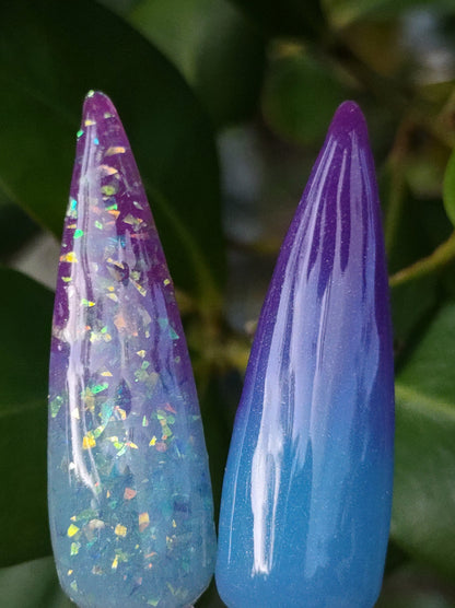 Gorgeous Obsession Thermal Dip Duo / Blue to Purple Thermal / Current Obsession Flake Dip / Hello Gorgeous Solid / Acrylic Nail Dip Powder