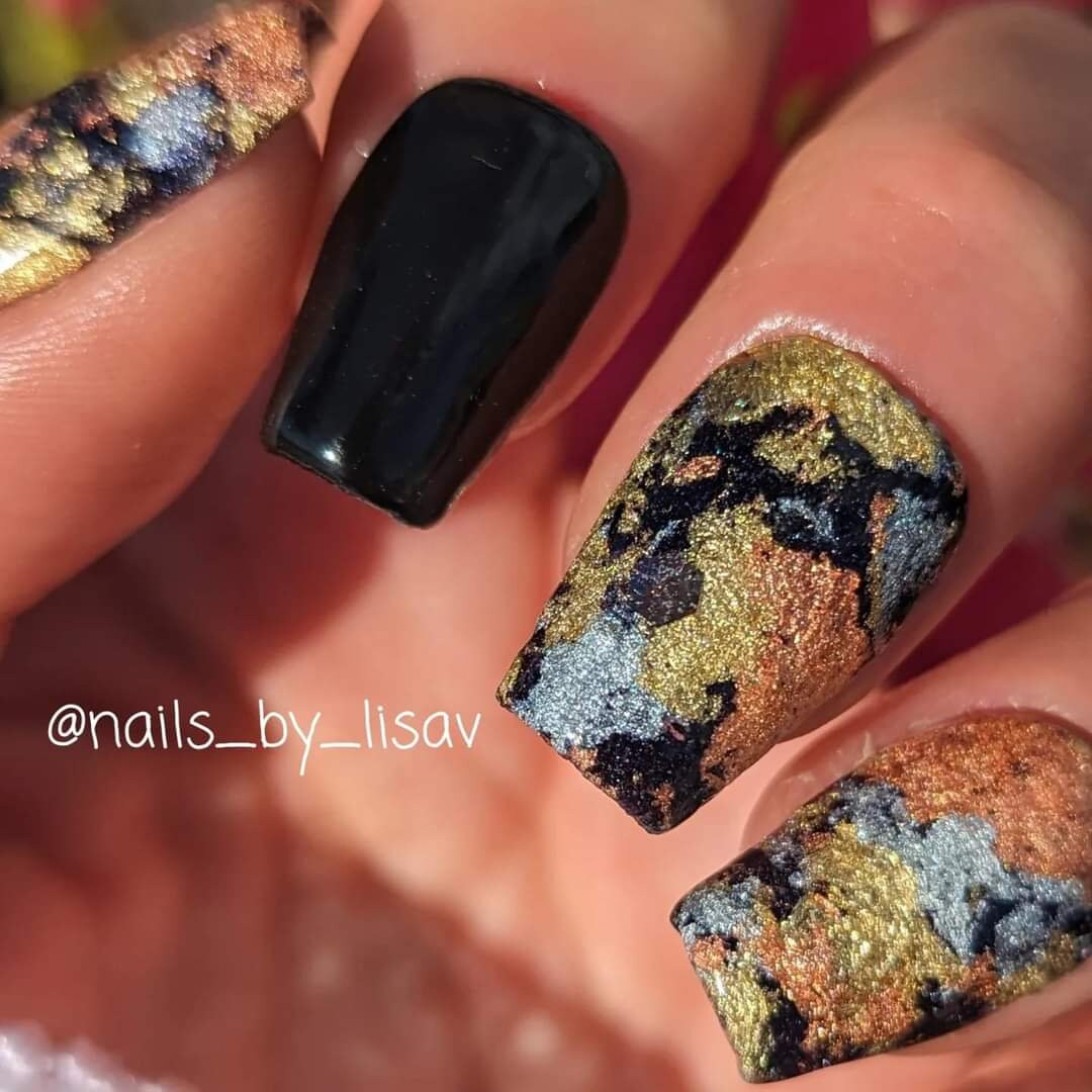 Don't Take Me For Granite Raven Duo - Metallic Foil Flakes with Holographic Glitter Dip / Raven Black Solid/ Acrylic Nail Dip Powder