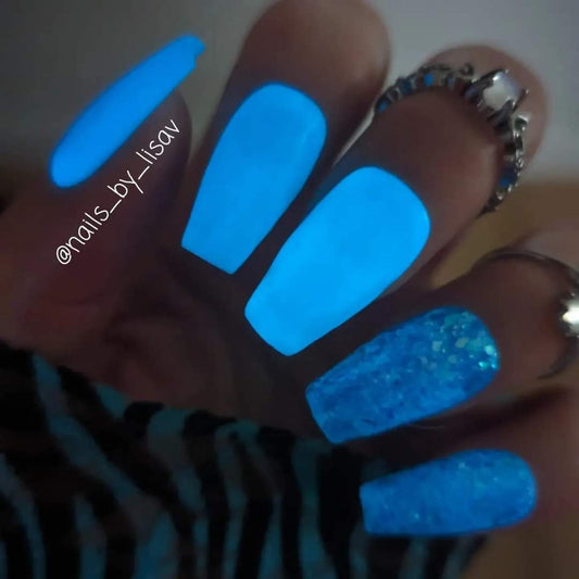 Electric Blue Mermaid Duo / Neon Blue Glow Solid Powder / Neon Blue Flake dips / Acrylic Nail Dip Powder