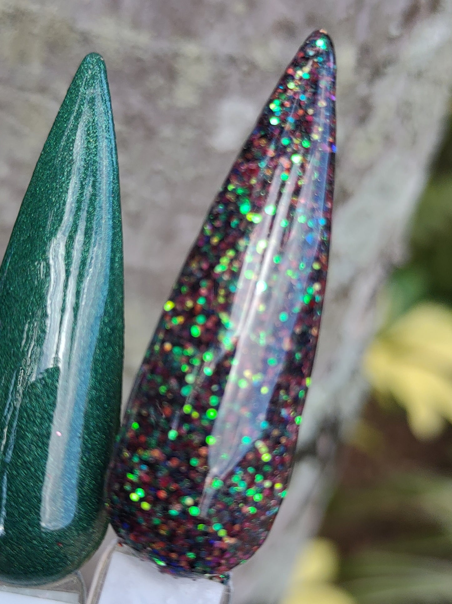 Serpentine Sky Collection - Collection of Glitters and Solids with coordinating Gold, Green, and Pink colors / Acrylic Nail Dip Powder