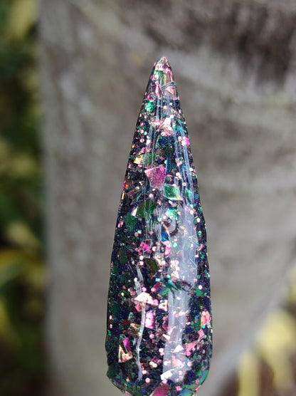 Serpentine Sky Collection - Collection of Glitters and Solids with coordinating Gold, Green, and Pink colors / Acrylic Nail Dip Powder