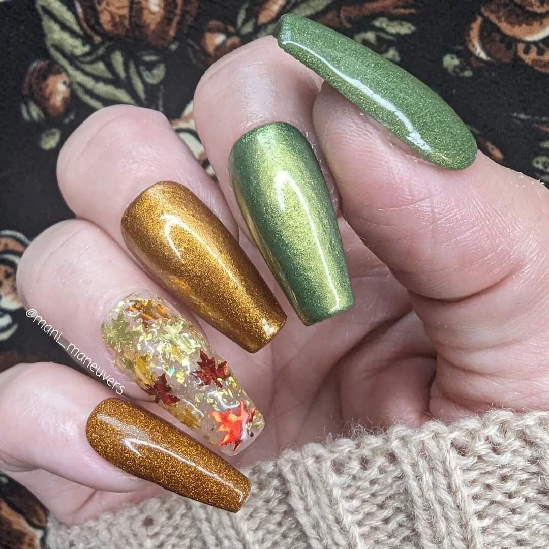 Autumn Treasure Sparkles Trio / Fireside & Olive Branch Solids Chromed / Autumn Sparkle Fall Leaves with Gold Flakes Dip