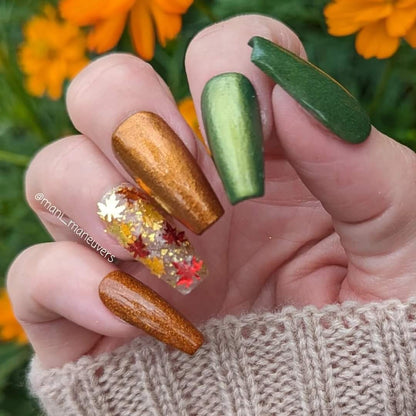 Autumn Treasure Sparkles Trio / Fireside & Olive Branch Solids Chromed / Autumn Sparkle Fall Leaves with Gold Flakes Dip
