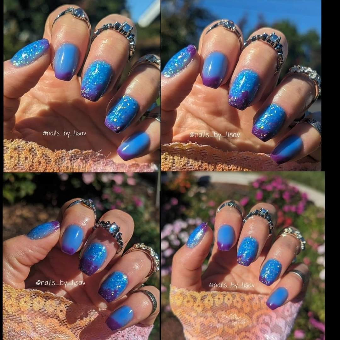 Gorgeous Obsession Thermal Dip Duo / Blue to Purple Thermal / Current Obsession Flake Dip / Hello Gorgeous Solid / Acrylic Nail Dip Powder