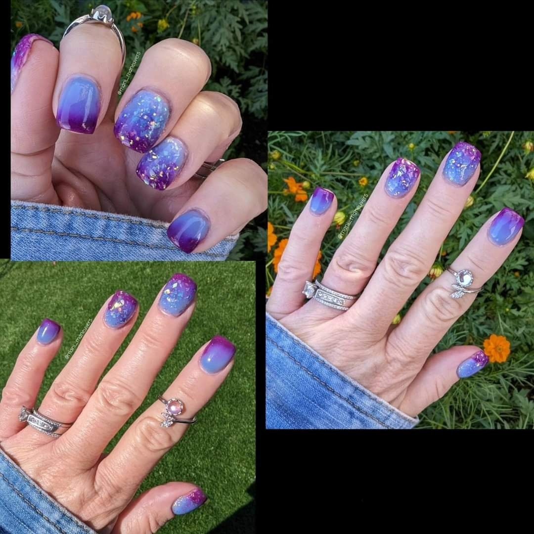 Gorgeous Obsession Thermal Dip Duo / Blue to Purple Thermal / Current Obsession Flake Dip / Hello Gorgeous Solid / Acrylic Nail Dip Powder