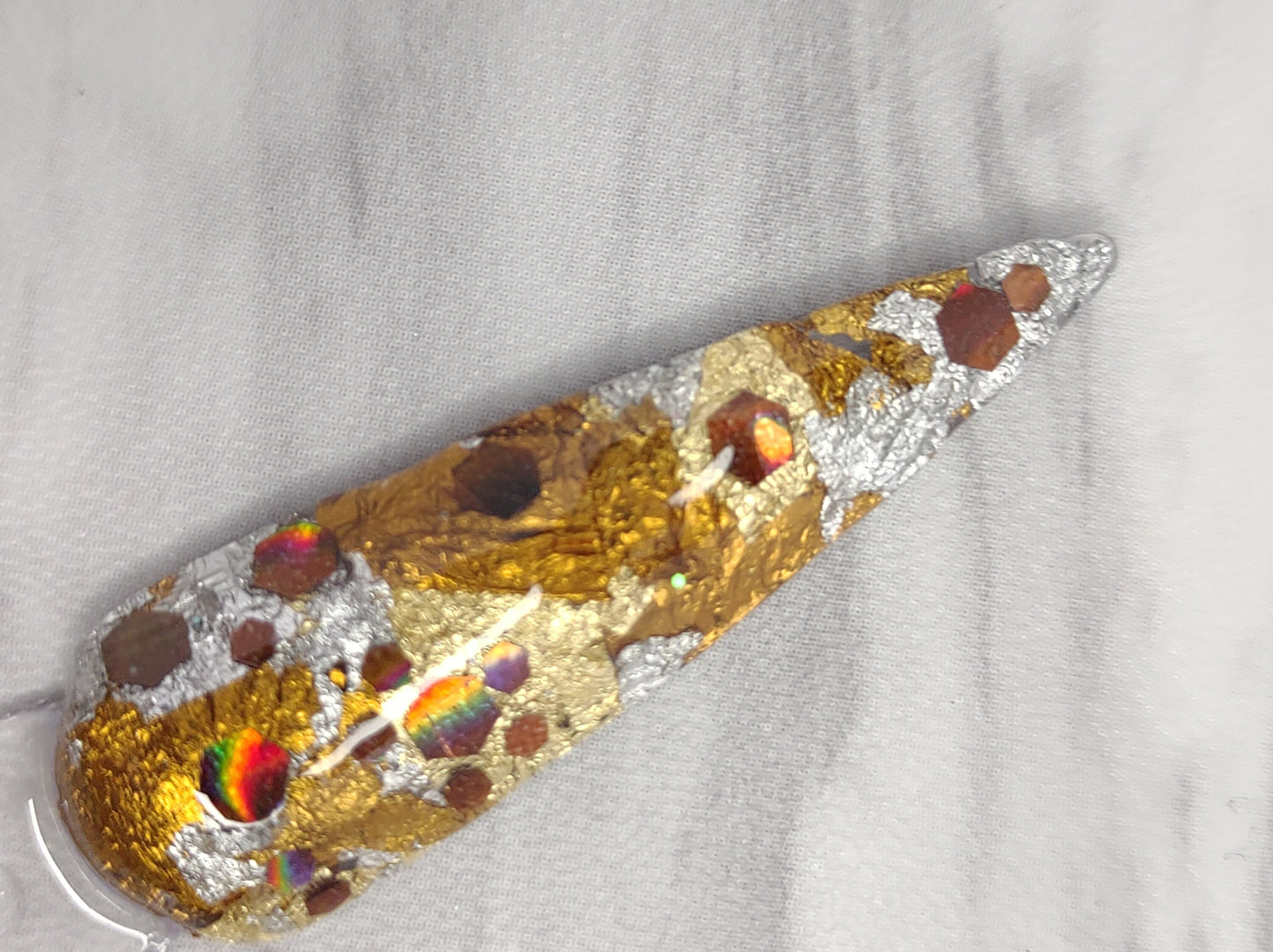 Hot Toddy / Coppery Bronze, Amber, Gold, Silver Metallic-Look Foil Dip / Copper Bronze Holographic Glitters / Acrylic Nail Dip Powder