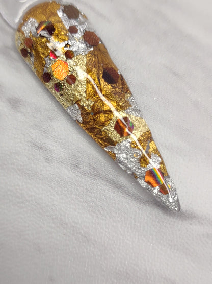 Hot Toddy / Coppery Bronze, Amber, Gold, Silver Metallic-Look Foil Dip / Copper Bronze Holographic Glitters / Acrylic Nail Dip Powder