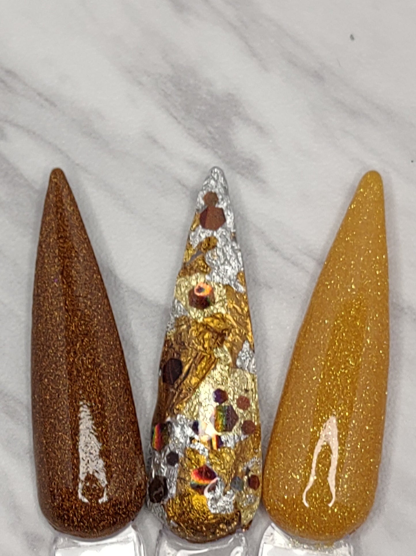 Hot Toddy / Coppery Bronze, Amber, Gold, Silver Metallic-Look Foil Dip / Copper Bronze Holographic Glitters / Acrylic Nail Dip Powder