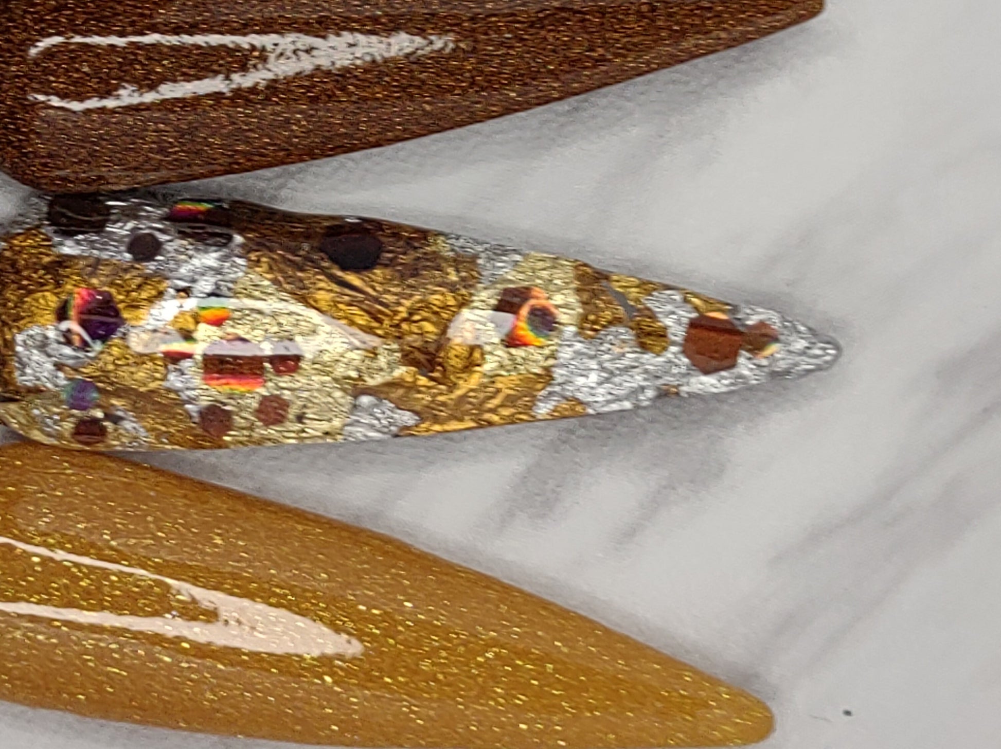 Hot Toddy / Coppery Bronze, Amber, Gold, Silver Metallic-Look Foil Dip / Copper Bronze Holographic Glitters / Acrylic Nail Dip Powder