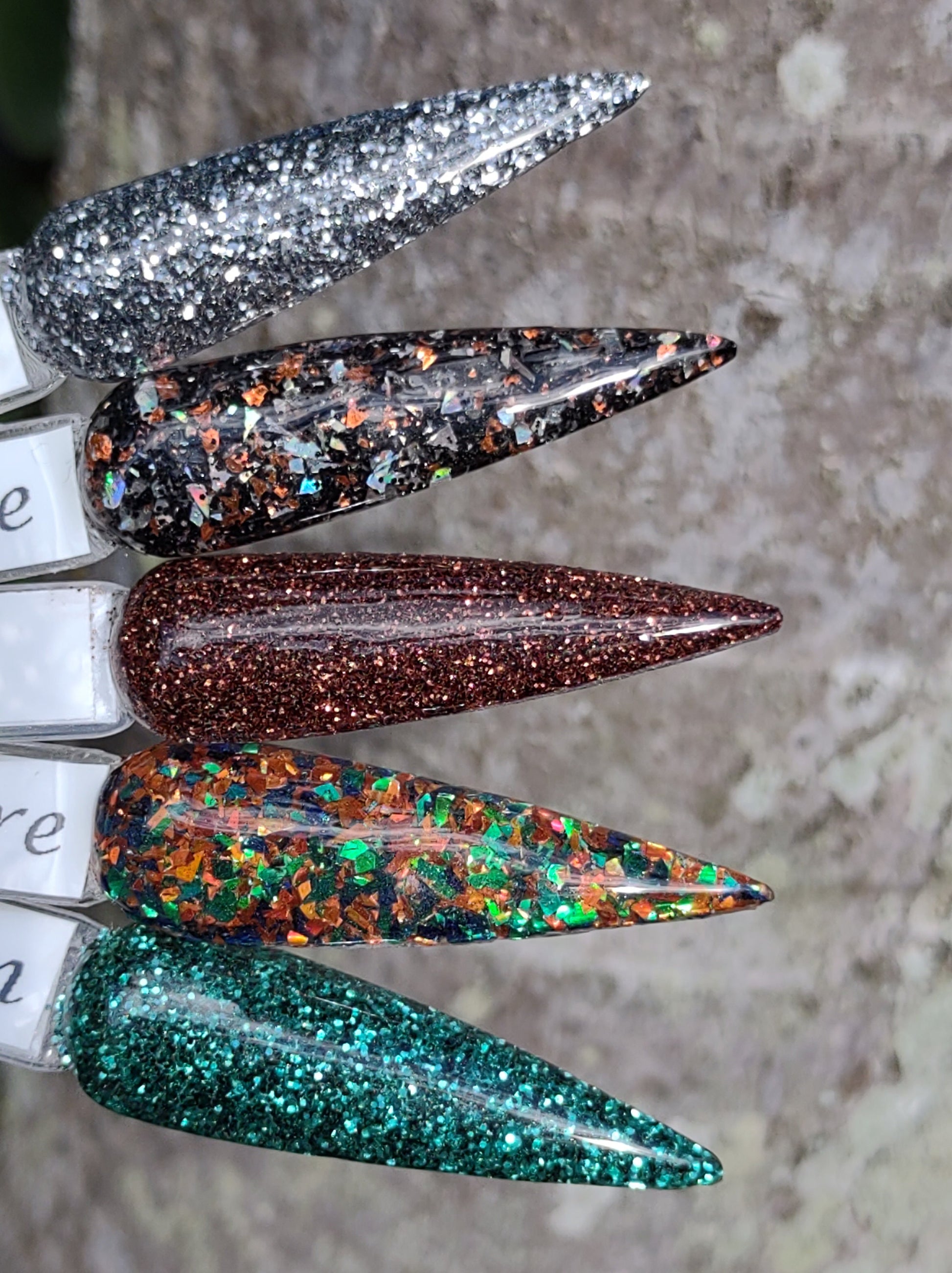 Vintage Grunge Collection / Gun Metal, Vintage Grunge, Caracal, Patina Treasure, Emerald Storm Glitters / Acrylic Nail Dips