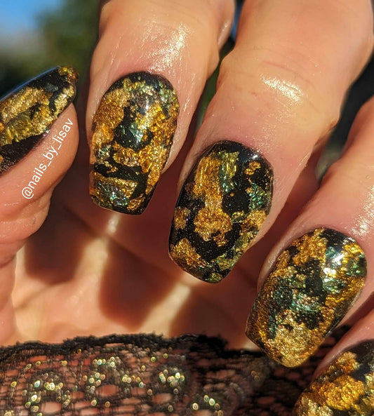 Raven Reflections / Velvety Raven Black Foil Infused Dip / Acrylic Nail Dip Powder