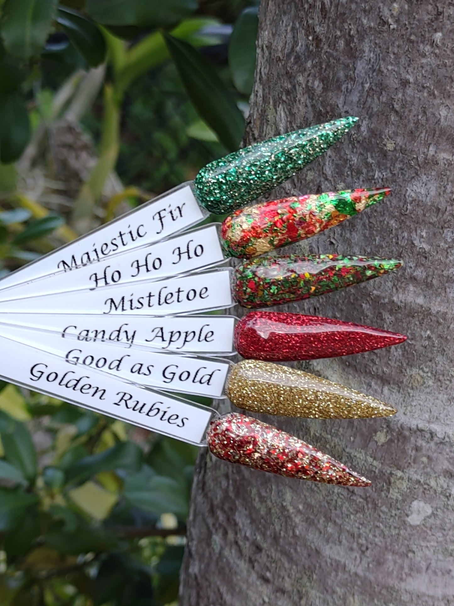 Home for the Holidays Collection / Majestic fir, Ho Ho Ho, Mistletoe, Candy Apple, Good as Gold, Golden Rubies / Acrylic Nail Dip Powder