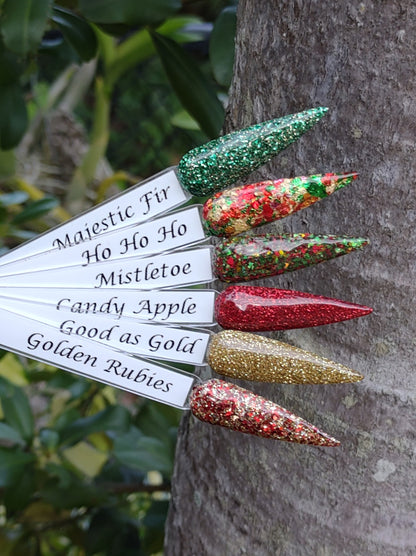 Home for the Holidays Collection / Majestic fir, Ho Ho Ho, Mistletoe, Candy Apple, Good as Gold, Golden Rubies / Acrylic Nail Dip Powder