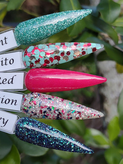 Celebration Envy Mani / Celebration, Emerald Envy Glitters / Ruby Red Solid / Acrylic Nail Dip Powder