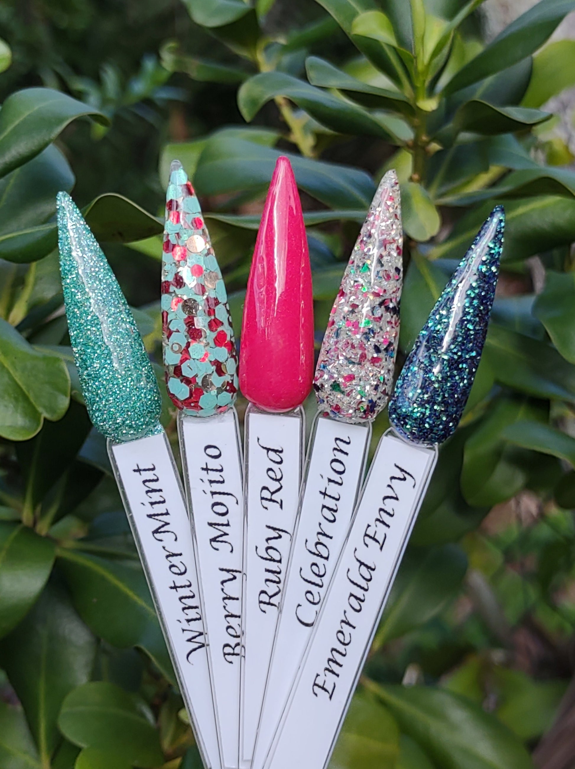 Mojito Berry Collection / Mojito Berry, Wintermint, Celebration, Emerald Envy Glitters / Ruby Red Solid / Acrylic Nail Dip Powder