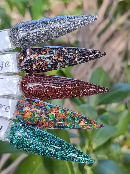 Vintage Grunge Collection / Gun Metal, Vintage Grunge, Caracal, Patina Treasure, Emerald Storm Glitters / Acrylic Nail Dips