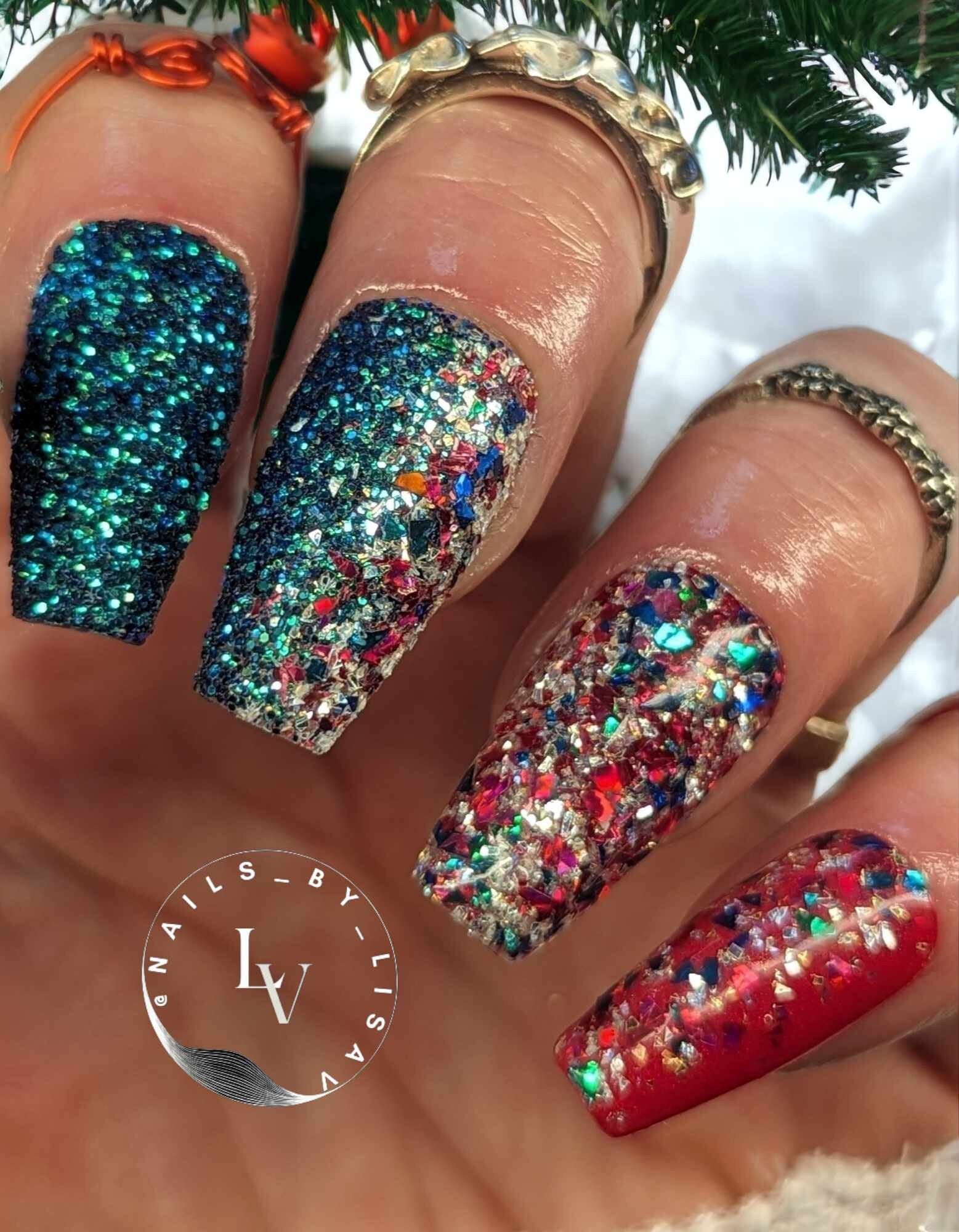 Celebration Envy Mani / Celebration, Emerald Envy Glitters / Ruby Red Solid / Acrylic Nail Dip Powder